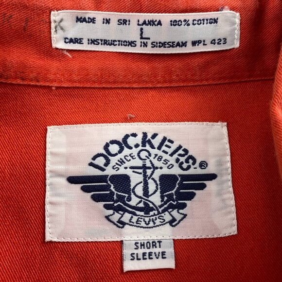 Dockers Men's Shirt Large Short Sleeve Red Button-Up 100% Cotton - Picture 3 of 10